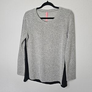 Eight Sixty Gray Black Textured Sweater Tunic Womens L Large Sheer‎ Back Hi Low